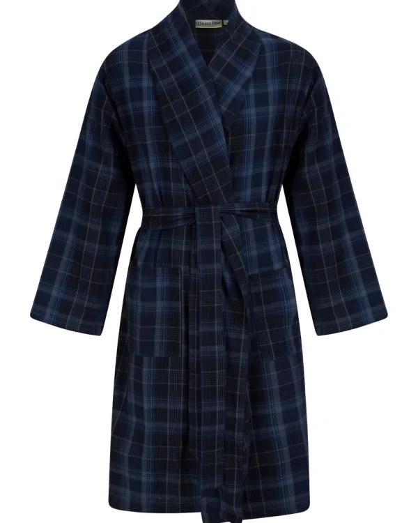 Men Walker Reid Brushed Cotton Check Dressing Gown - Navy