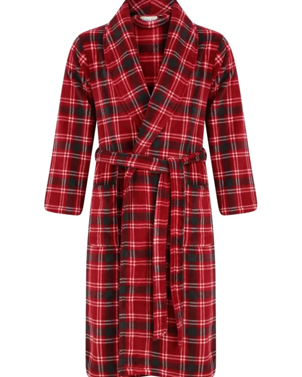 Men Walker Reid Check Coral Fleece Robe - Red