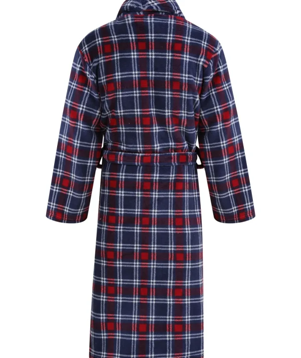 Men Walker Reid Check Coral Fleece Robe - Navy