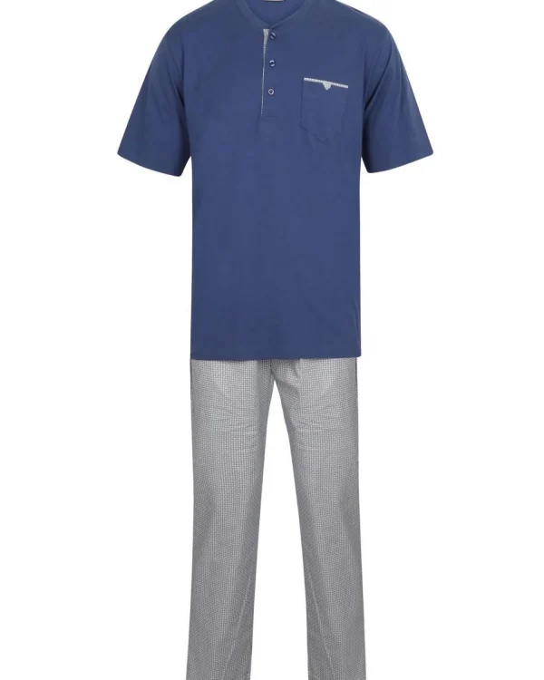 Men Walker Reid Cotton Geo Print Jersey Pyjamas - Blue