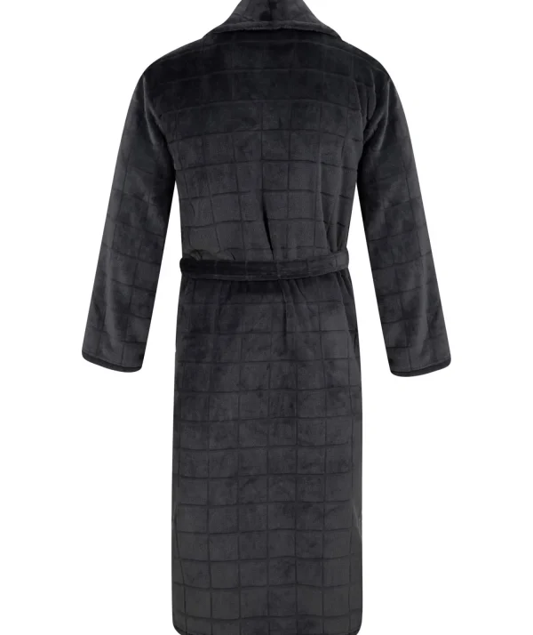 Men Walker Reid Embossed Check Fleece Dressing Gown - Grey