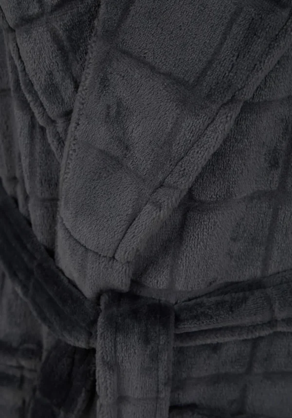 Men Walker Reid Embossed Check Fleece Dressing Gown - Grey