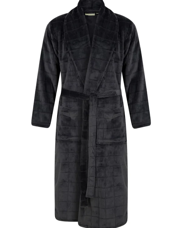 Men Walker Reid Embossed Check Fleece Dressing Gown - Grey
