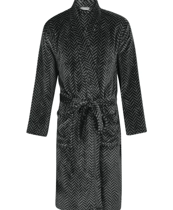 Men Walker Reid Herringbone Coral Fleece Robe - Grey