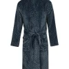 Men Walker Reid Herringbone Coral Fleece Robe - Navy
