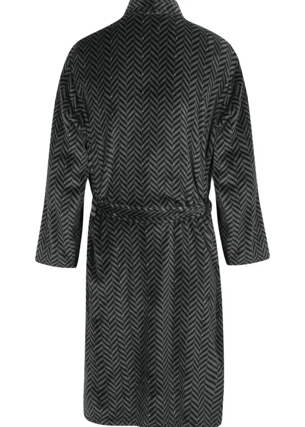 Men Walker Reid Herringbone Coral Fleece Robe - Grey