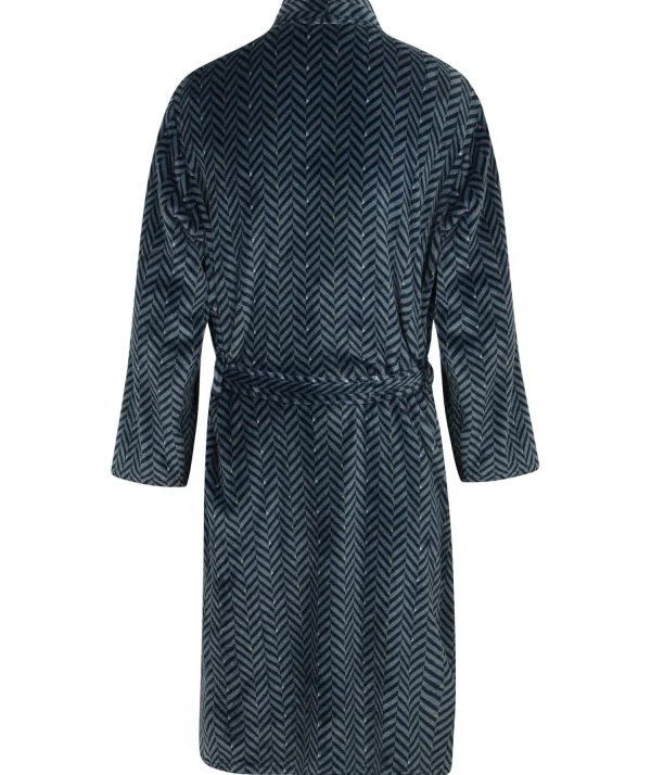 Men Walker Reid Herringbone Coral Fleece Robe - Navy