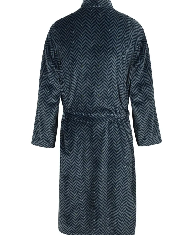 Men Walker Reid Herringbone Coral Fleece Robe - Navy