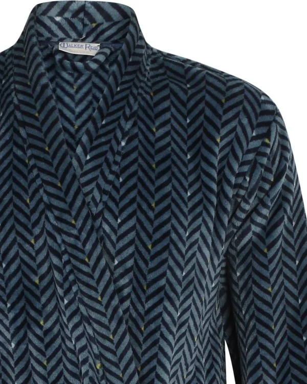 Men Walker Reid Herringbone Coral Fleece Robe - Navy