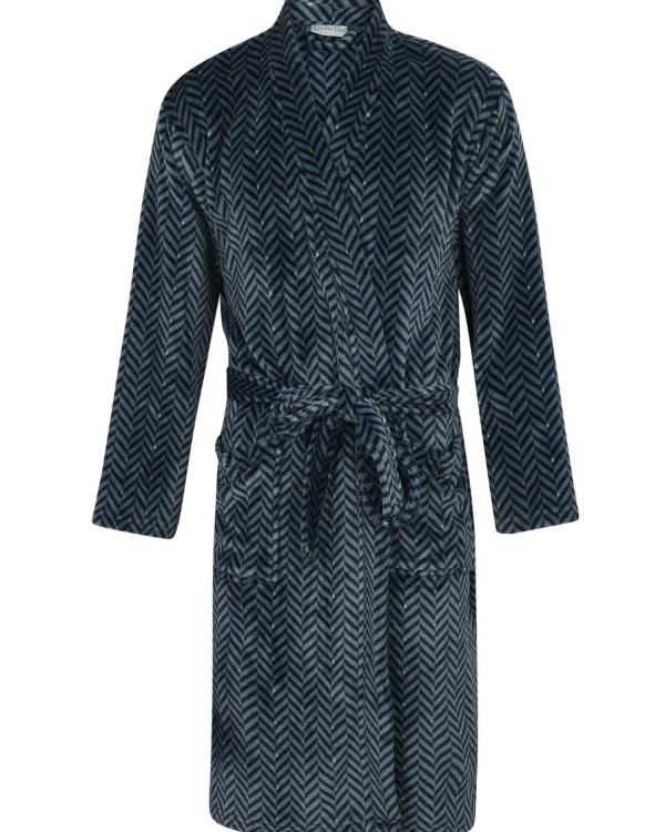 Men Walker Reid Herringbone Coral Fleece Robe - Navy