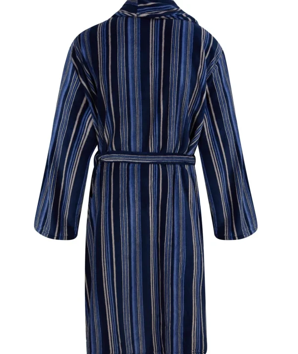 Men Walker Reid Stripe Coral Fleece Dressing Gown - Navy