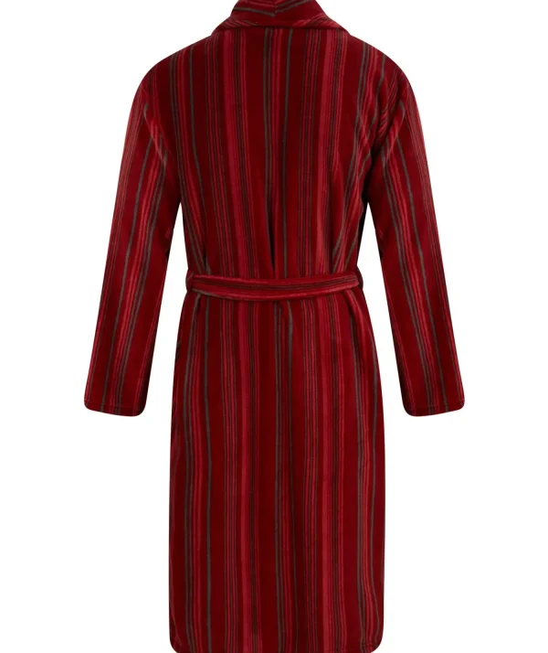Men Walker Reid Stripe Coral Fleece Dressing Gown - Red