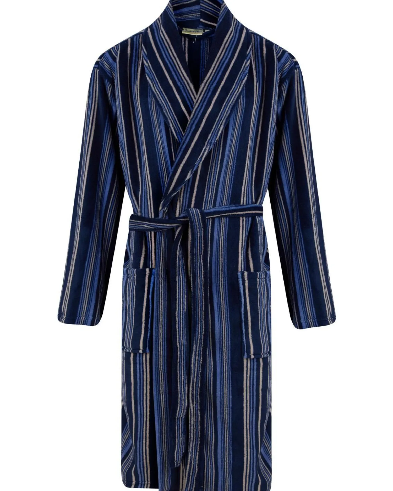 walker_reid_stripe_coral__2-1.webp Men Walker Reid Stripe Coral Fleece Dressing Gown - Navy