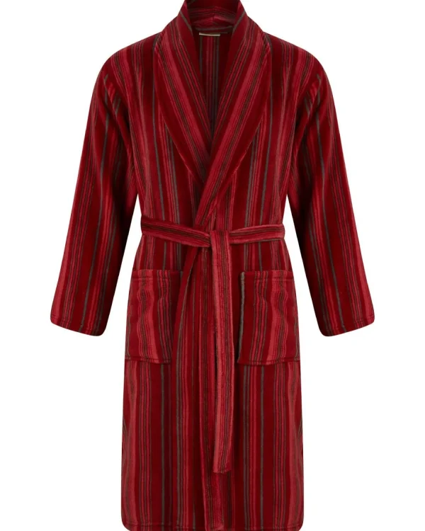 Men Walker Reid Stripe Coral Fleece Dressing Gown - Red
