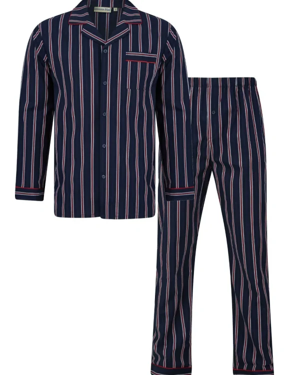 Men Walker Reid Woven Button Pyjamas - Navy