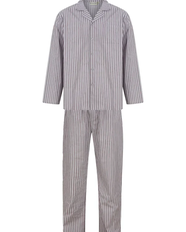 Men Walker Reid Woven Cotton Stripe Tailored Pyjamas - Grey