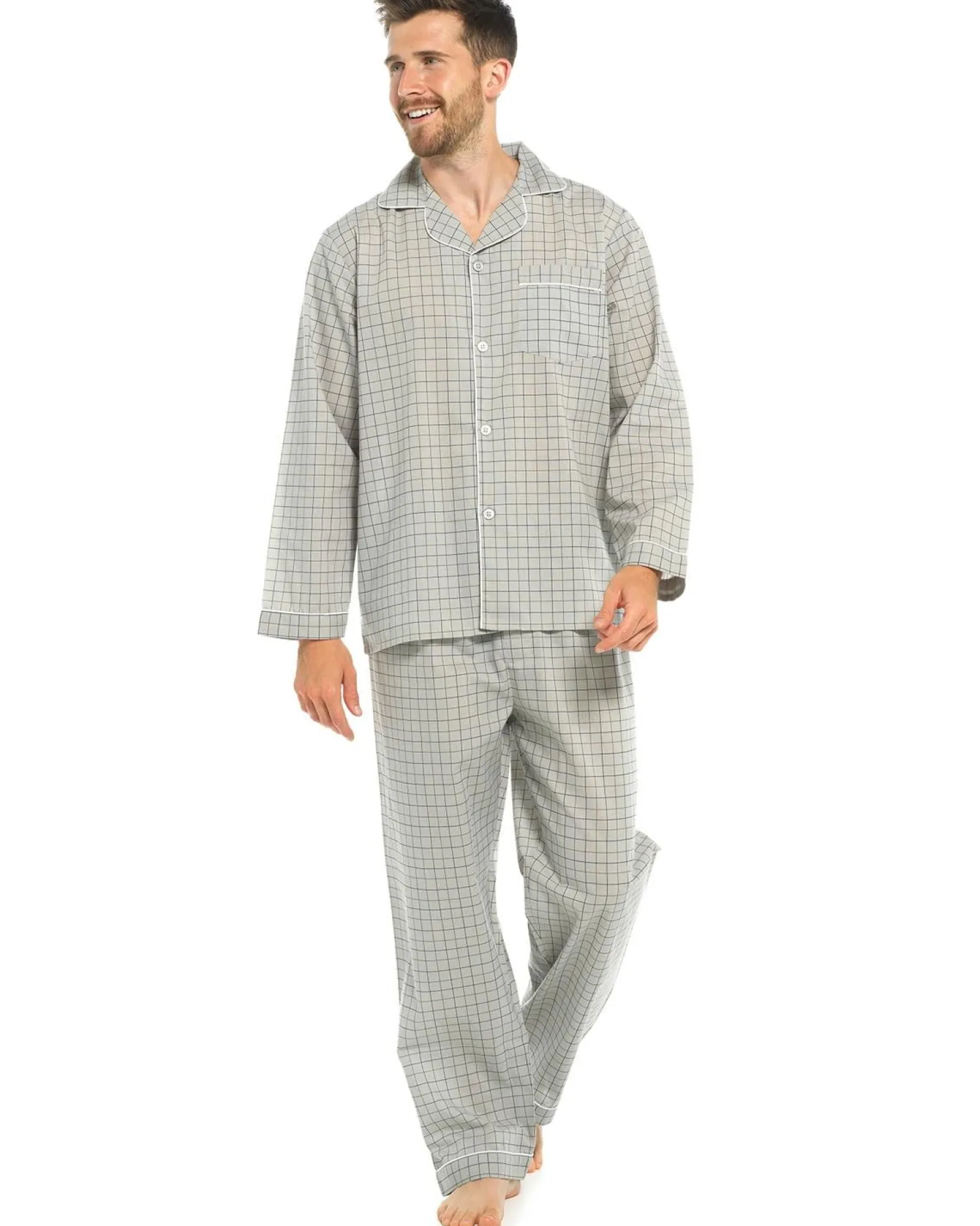 walter_grange_traditional_1-1.webp Men Walter Grange Traditional Polycotton Pyjamas - Grey Check