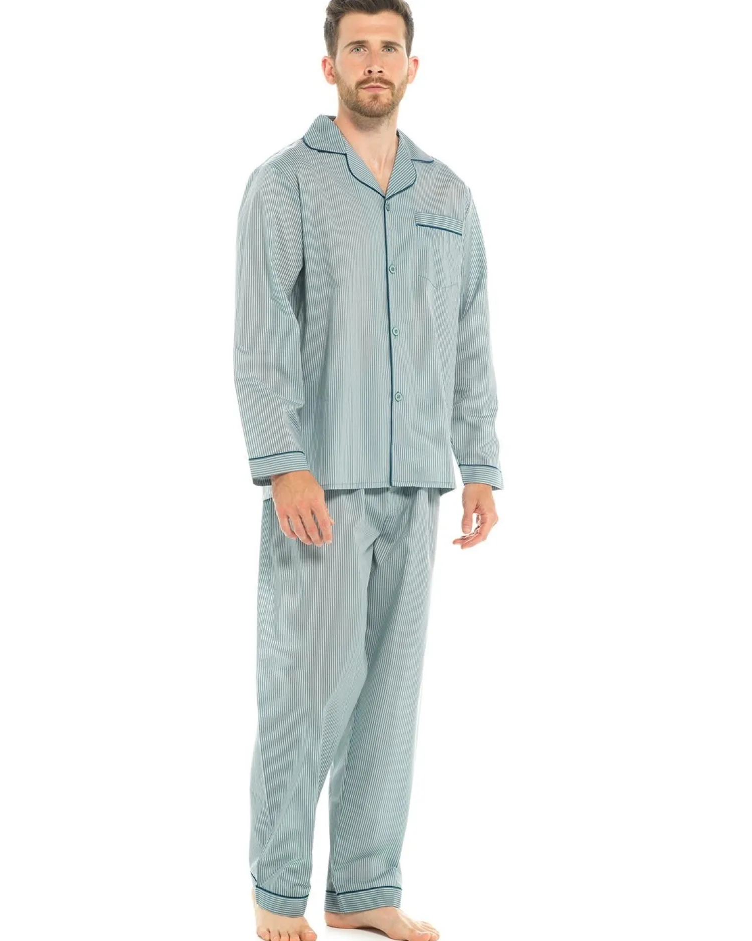 walter_grange_traditional_1-2.webp Men Walter Grange Traditional Polycotton Pyjamas - Blue Stripe