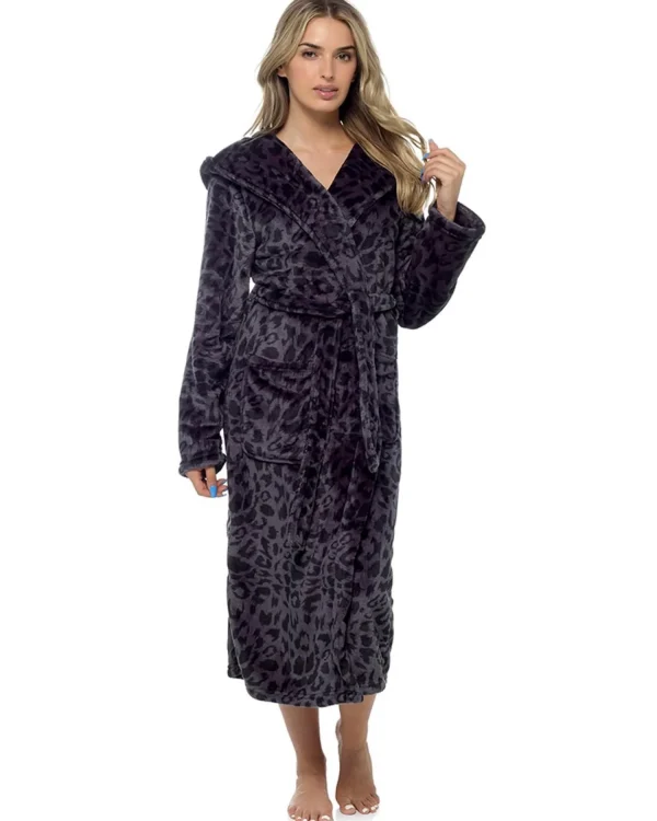 Wolf & Harte Dressing Gowns | Wolf & Harte Panther Print Dressing Gown - Black