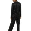 Wolf & Harte Pyjamas | Wolf & Harte Satin Button Pyjamas - Black