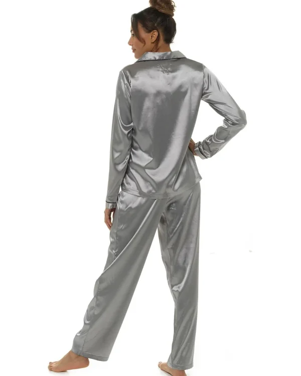 Wolf & Harte Pyjamas | Wolf & Harte Satin Button Pyjamas - Silver