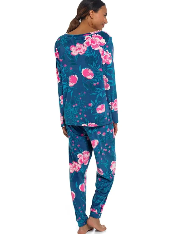 Wolf & Harte Pyjamas | Wolf & Harte Teal Floral Shimmer Fleece Pyjamas