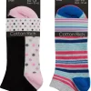 * Socks | Womens 6 Pack Cotton Rich Trainer Socks - Stripe/Spot Mix