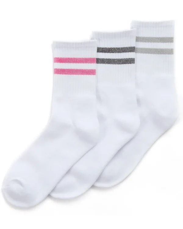 Street Essentials Socks | Womens 6 Pack White Ribbed Glitter Stripe Sport Socks