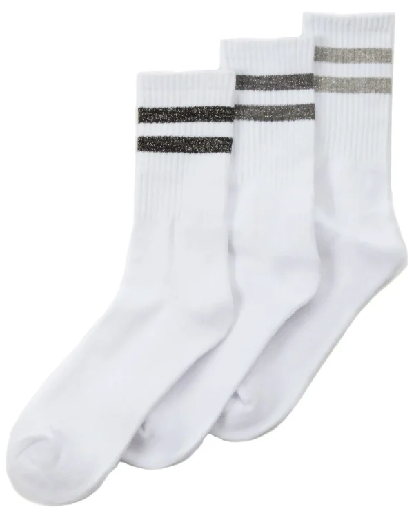 Street Essentials Socks | Womens 6 Pack White Ribbed Glitter Stripe Sport Socks