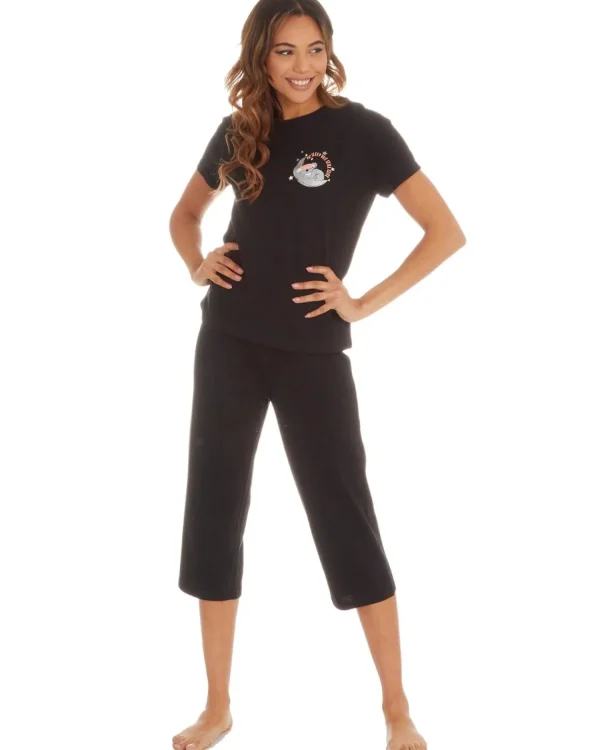 Momenti Pyjamas | Womens Black Koala Cropped Pyjamas