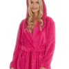 Embargo Dressing Gowns | Womens Fleece Hooded Dressing Gown - Hot Pink
