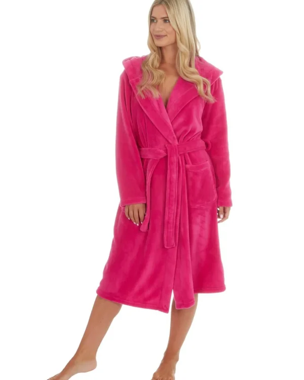 Embargo Dressing Gowns | Womens Fleece Hooded Dressing Gown - Hot Pink