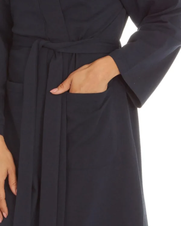 Momenti Dressing Gowns | Womens Jersey Cotton Rich Kimono Robe - Navy