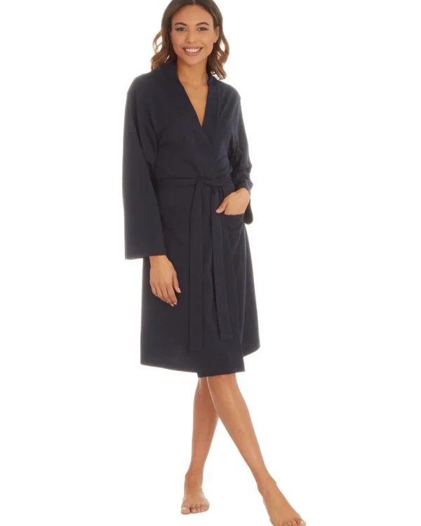 Momenti Dressing Gowns | Womens Jersey Cotton Rich Kimono Robe - Navy