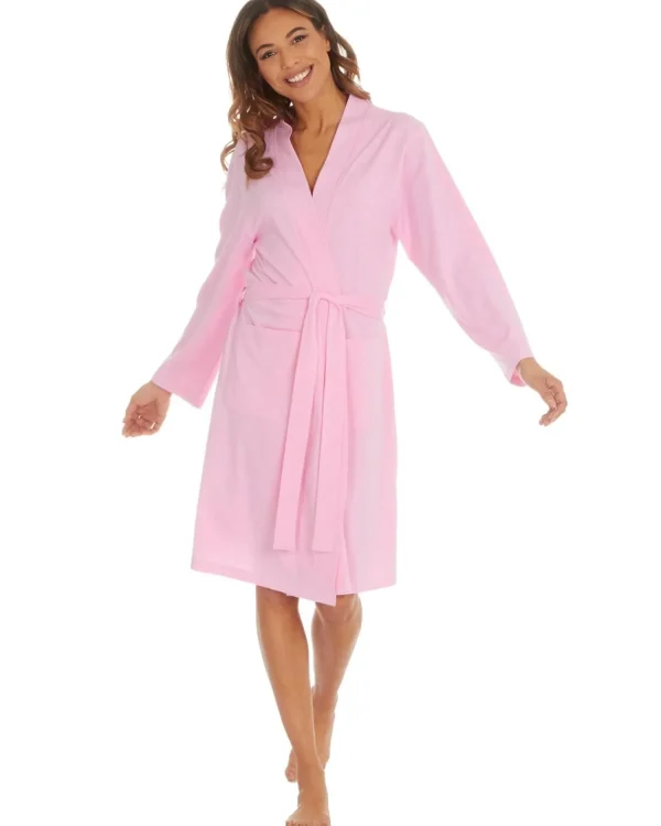 Momenti Dressing Gowns | Womens Jersey Cotton Rich Kimono Robe - Pink