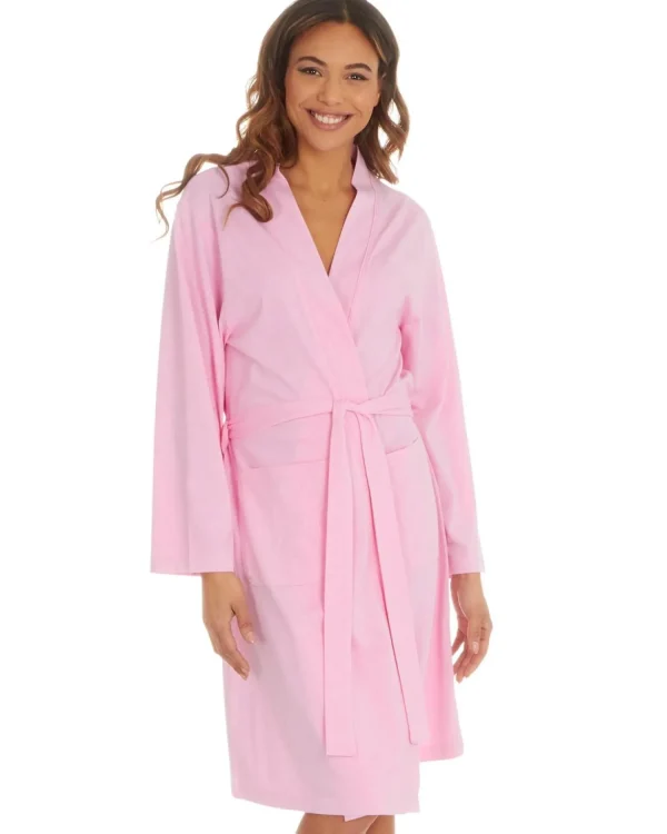 Momenti Dressing Gowns | Womens Jersey Cotton Rich Kimono Robe - Pink