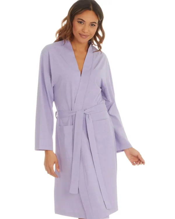 Momenti Dressing Gowns | Womens Jersey Cotton Rich Kimono Robe - Lilac