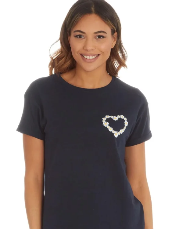 Momenti Pyjamas | Womens Navy Daisy Cropped Pyjamas