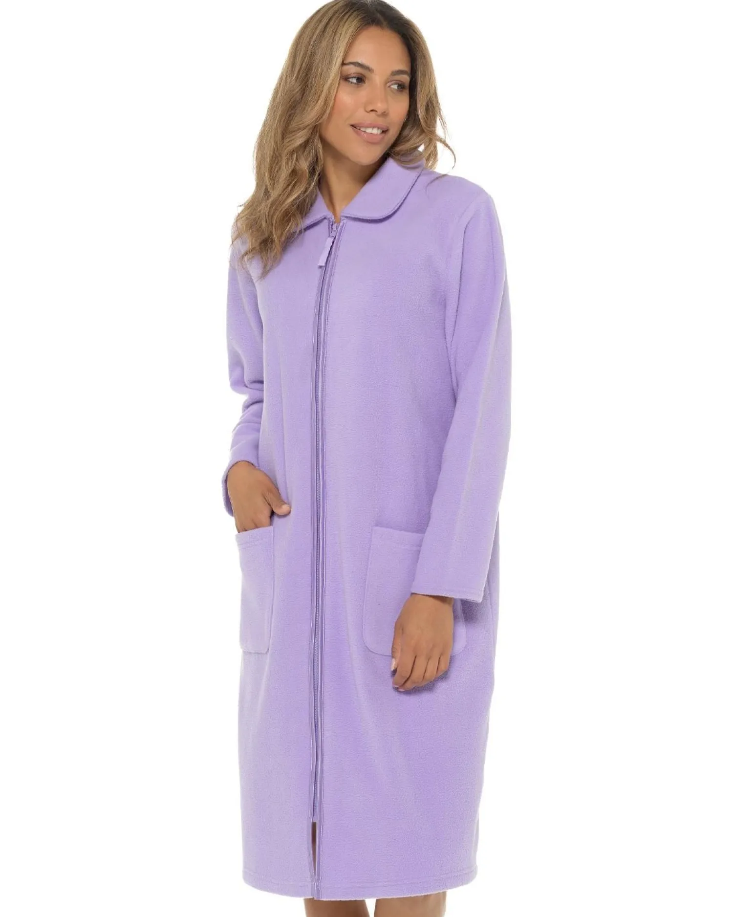 zip_up_fleece_dressing__0-3.webp * Dressing Gowns | Zip Up Fleece Dressing Gown - Lilac