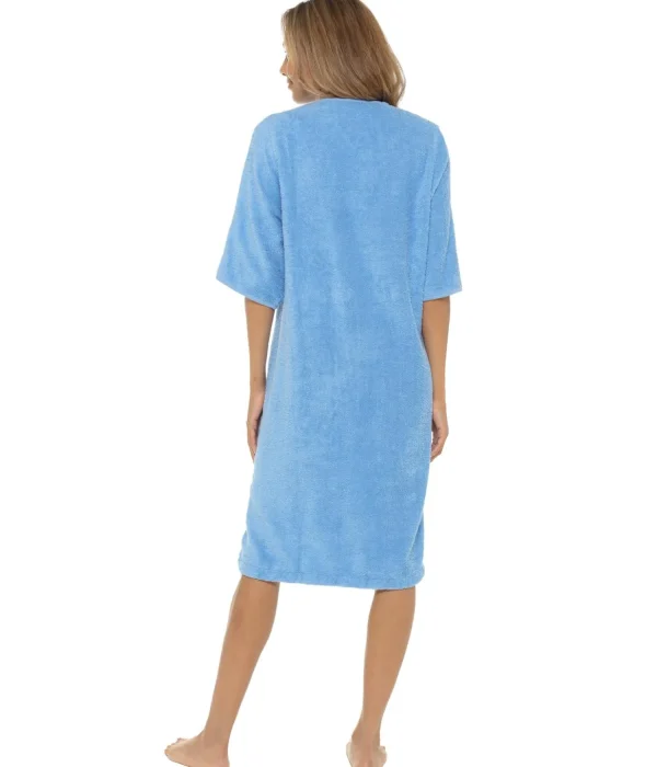 * Dressing Gowns | Zip Up Towelling Dressing Gown - Sky Blue